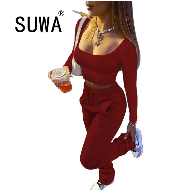 Solid Color Fall Winter Clothes For Women Long Sleeve Crop Top And Stacked Legging Pants Free Casual 2 Piece Set 210525, Burgundy
Solid Color Fall Winter Clothes For Women Long Sleeve Crop Top And Stacked Legging Pants Free Casual 2 Piece Set 210525, Burgundy