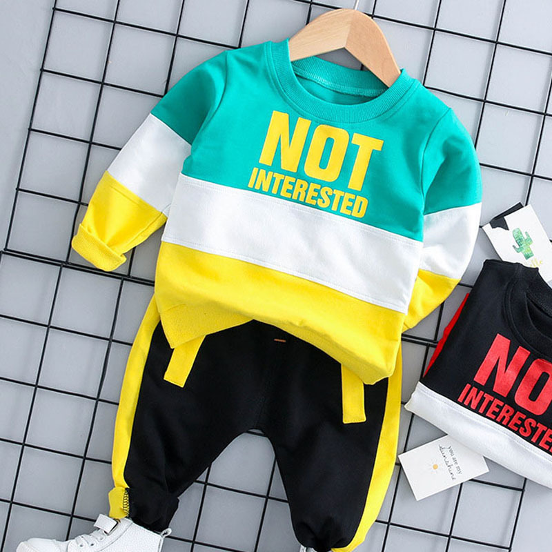 Casual Boys Clothing Sets Spring Clothes Hooded T-shirt+Pants Kids Sport Suit 210429