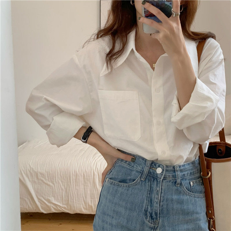Spring Korea Fashion Women Long Sleeve Loose Green Shirts All-matched Casual Turn-down Collar Solid Blouses Tops V258 210512