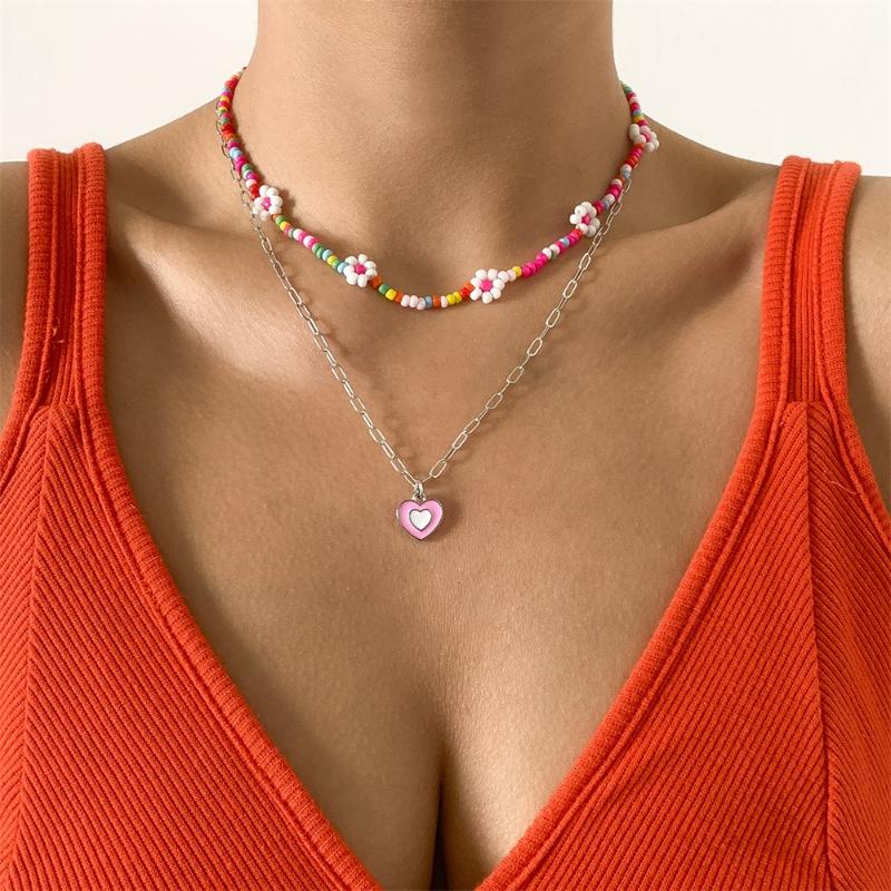 Chains Bead Heart-Shaped Necklace For Women Color-Blocking Hand-Woven Rice Necklaces Simple Dripping Oil Chain Pendant Fashion Jewelry, Silver
Chains Bead Heart-Shaped Necklace For Women Color-Blocking Hand-Woven Rice Necklaces Simple Dripping Oil Chain Pendant Fashion Jewelry, Silver