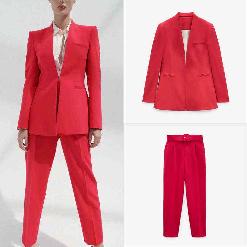 BLSQR Fashion Violet Women Suits Pants Blazer High Waist Belt Pants Office Ladies Trousers 211118