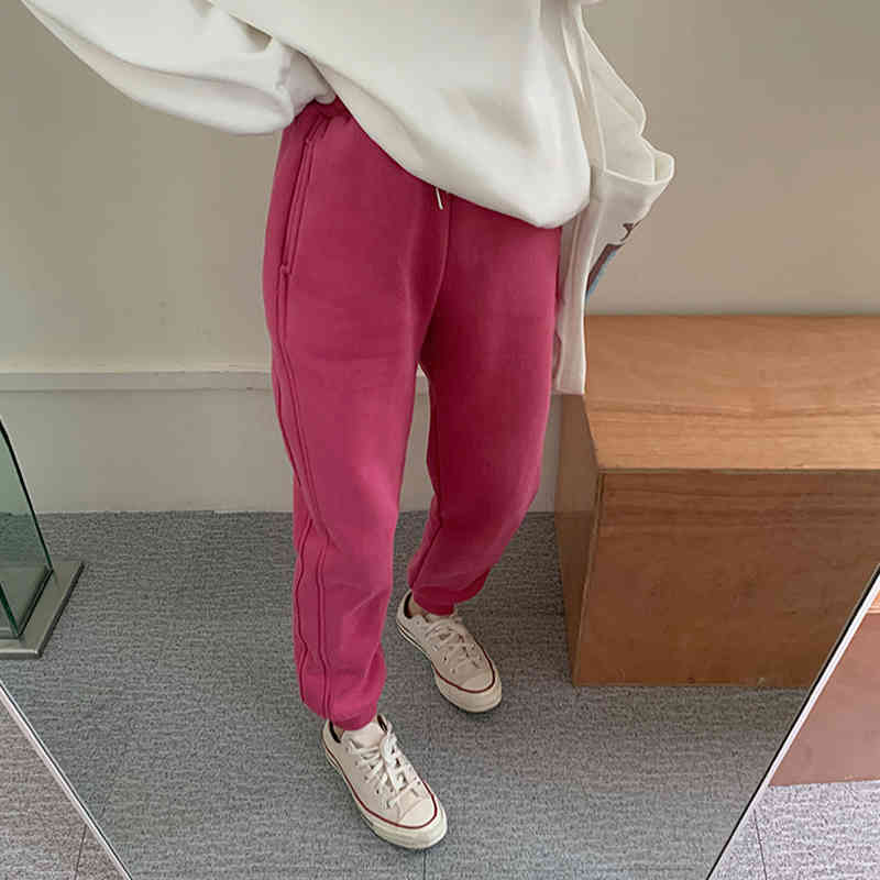 Nomikuma Autumn Winter Fleece Thick Sweatpants Lace Up Stretch High Waist Long Trousers Causal Solid Women Harem Pant 6D294 210427