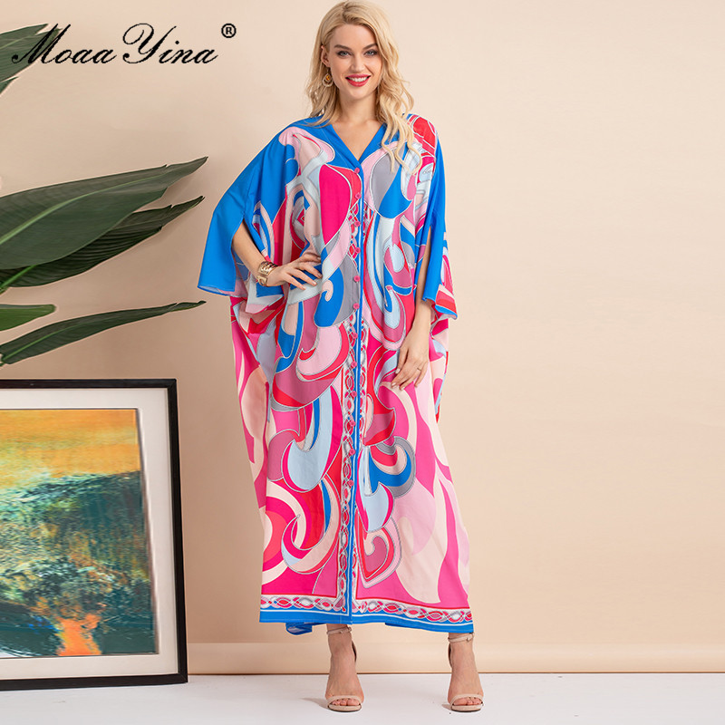 Bohemian Women's Summer Printed Single-breasted Batwing Sleeve V-Neck Loose Floor Long Length Kafatan Dress 210524, Multi
Bohemian Women's Summer Printed Single-breasted Batwing Sleeve V-Neck Loose Floor Long Length Kafatan Dress 210524, Multi
