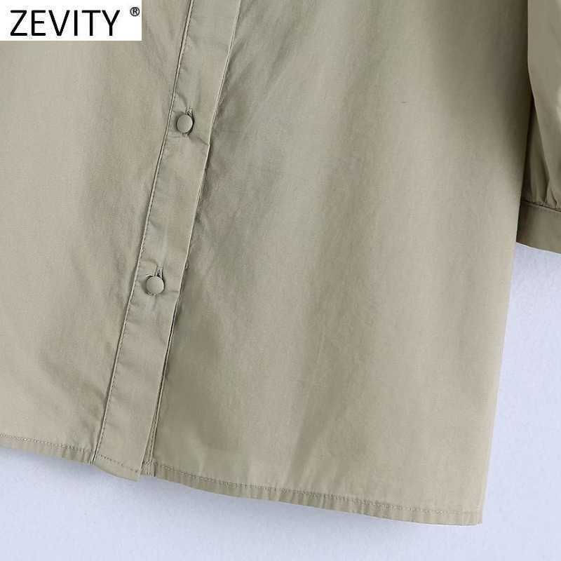 Zevity Women Vintage Turn Down Collar Floral Embroidery Smock Blouse Female Pleat Puff Sleeve Shirt Chic Blusas Tops LS9362 210603