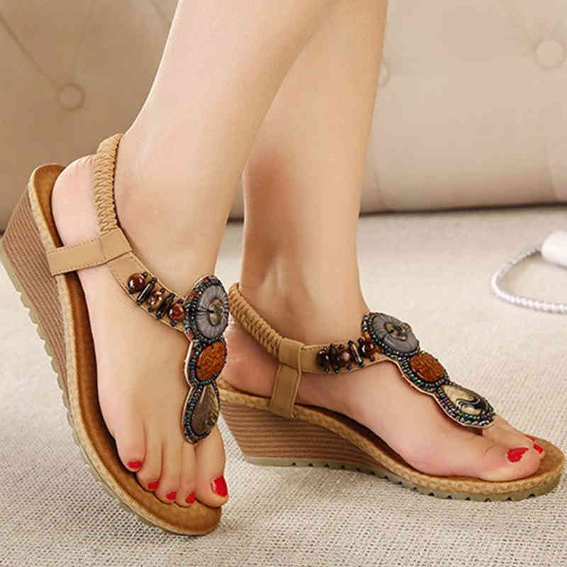 CEYANEAOHot Sales Wedge Sandals Women High Heels Summer Shoes Bohemian Beaded Platform Sandals Woman Shoes Sandalias Plataforma 210324