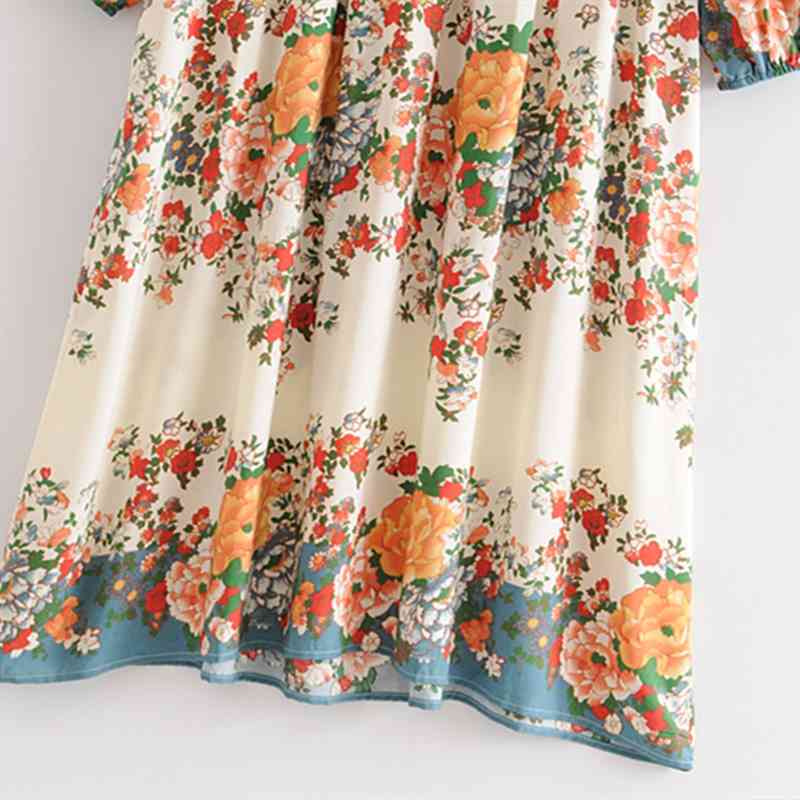 beauty Fashion Boho Floral Print Maxi Dress Women Summer Chic Holiday Wear O-neck Bow Tie Loose Long Dresses Female 210514