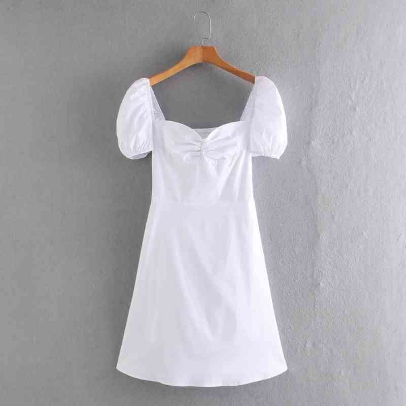 Summer Women Puff Sleeve White Mini A Line Dress Female Solid Clothes Casual Lady Slim Vestido D7653 210430