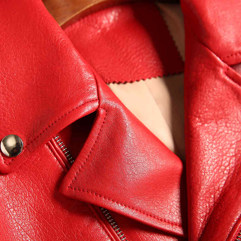 Exquisite women's autumn Korean version of the red PU lapel Slim female jacket Heather Long Sleeve Fashion Jacket coat 210507