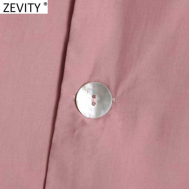 Zevity Women Fashion Notched Collar Loose Smock Blouse Office Lady Long Sleeve Business Shirts Chic Femininas Blusas Tops LS9221 210603