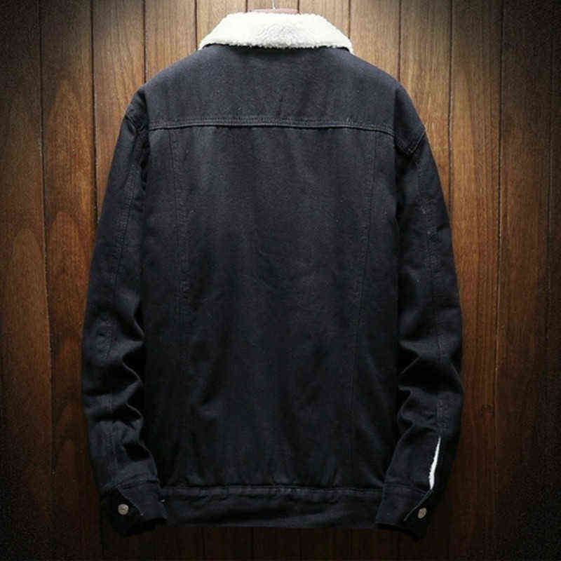 Winter Jean Jackets Men Warm Denim Coats Fashion Cowboy Outerwear Liner Thicker Fleece Jacket Black Blue Plus Size 6XL 211110