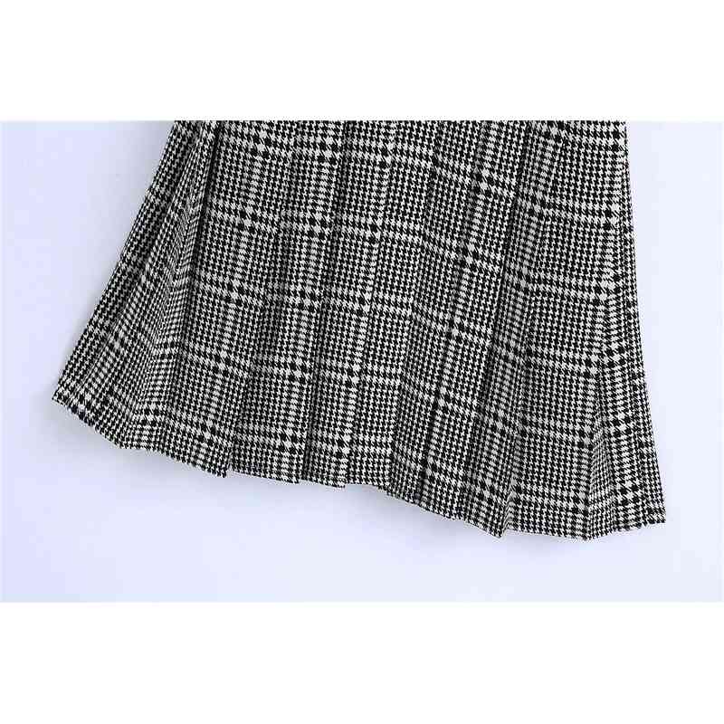 Elegant Women Grey Plaid Dress Fashion Ladies V-Neck Pleated Mini Vestidos Streetwear Female Chic Suspenders Dresses 210430