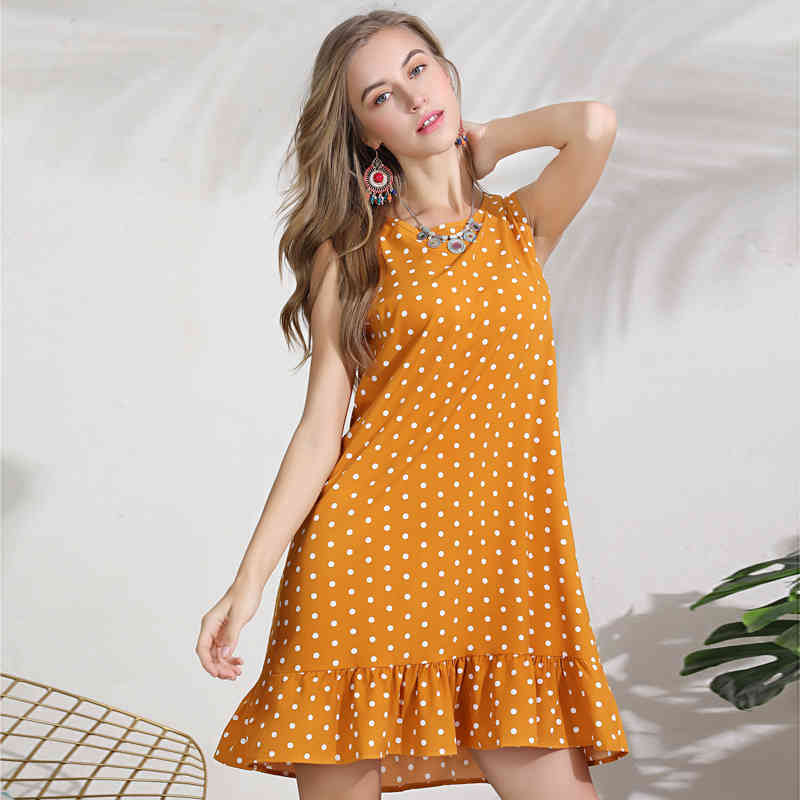 vestidos de verano women summer dress sleeveless ruffles dot elegantes 4171 50 210508