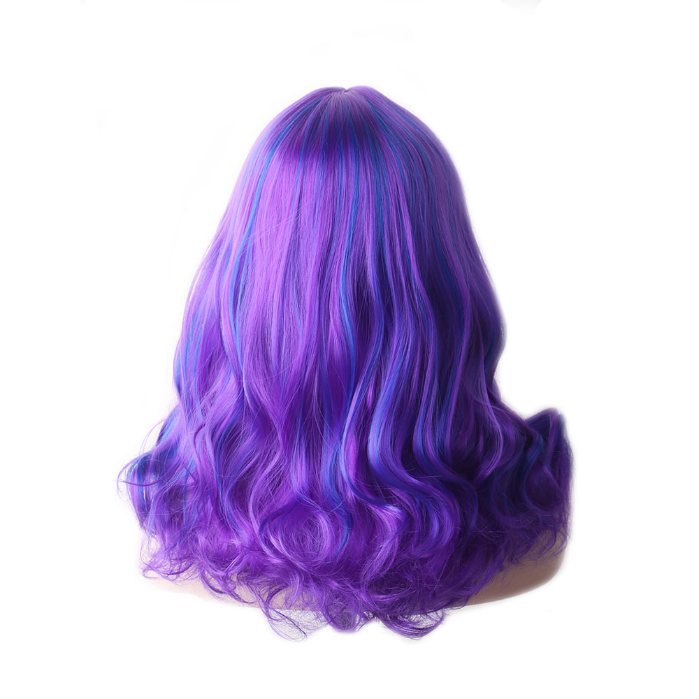 Midlle Hairline Natural Wig WoodFestival Purple Synthetic Hair Cosplay Wigs Women Ombre Wavy Colored Blue Medium Length
