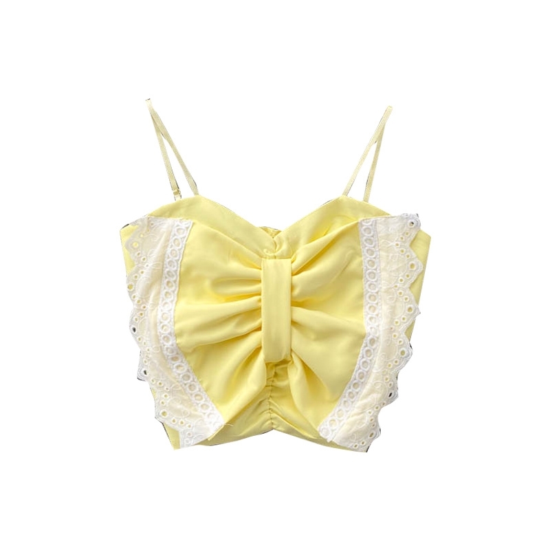 DEAT Women Ruffles Bow Lace Sling Camis Arrivals Sexy Backless Temperament Fashion Spring Summer 11D1560 210709