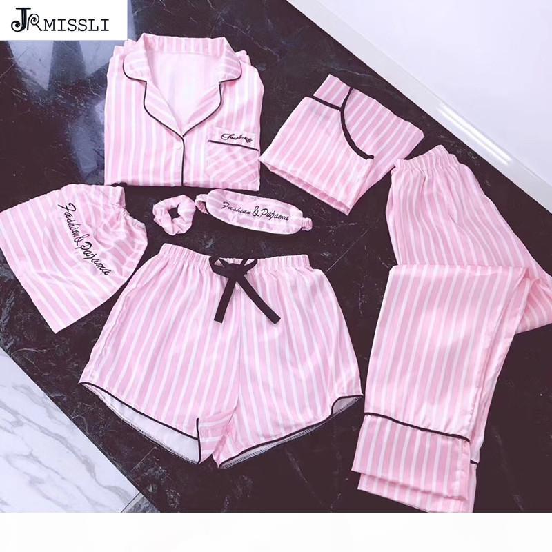 JRMISSLI pyjamas women 7 pieces Pink pajamas sets satin silk Sexy lingerie home wear sleepwear pyjamas set pijama woman T200110, Black;red
JRMISSLI pyjamas women 7 pieces Pink pajamas sets satin silk Sexy lingerie home wear sleepwear pyjamas set pijama woman T200110, Black;red