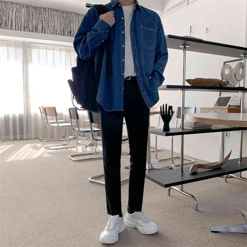 IEFB Men's Clothing Spring Korean Denim Shirts Long Sleeve Trend Handsome Work Clothes Casual Tops Single Breast Large Size 4318 210524