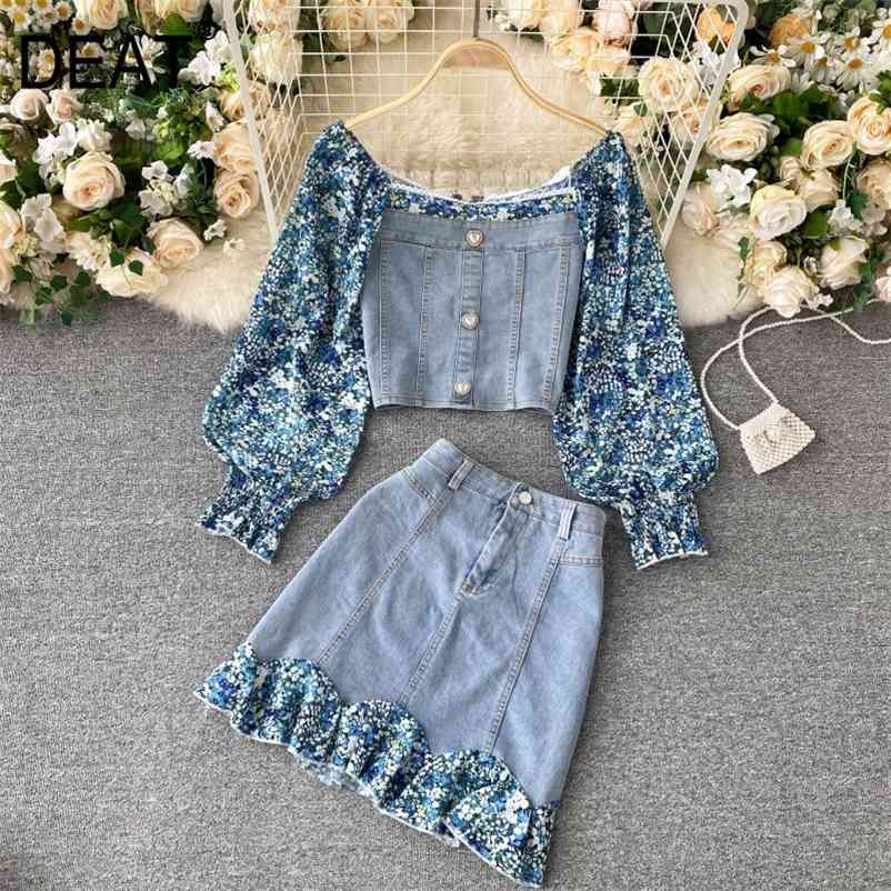 Women Patchwork Printing Denim Skirt Long Sleeve Square Collar Two Piece Set Fashion Temperament Summer 11D237 210525, Blue
Women Patchwork Printing Denim Skirt Long Sleeve Square Collar Two Piece Set Fashion Temperament Summer 11D237 210525, Blue