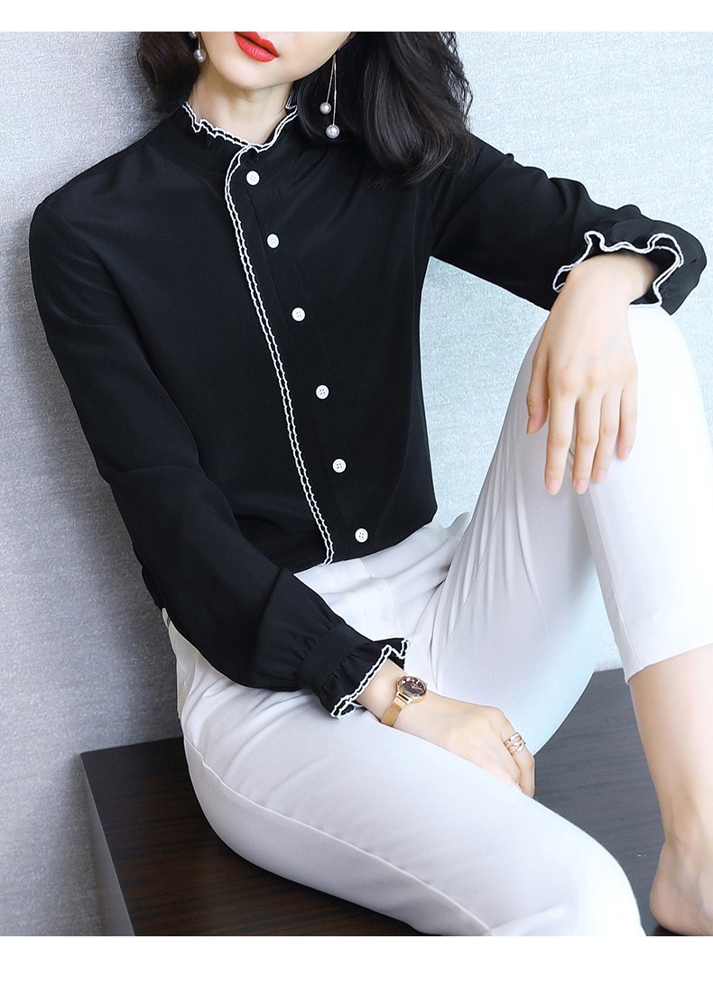 fashion Spring and Autumn Fashion style shirt dames blouses lange mouwen Office Lady Solid silk women shirts 7065 50 210427