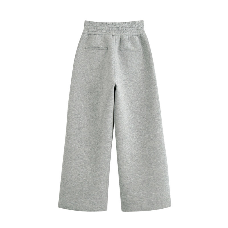 Casual Full Length Gray Pants Women Pleated Elastic High Waist Wide Leg Lady Baggy Loose Trousers Femme Pantalon 210515