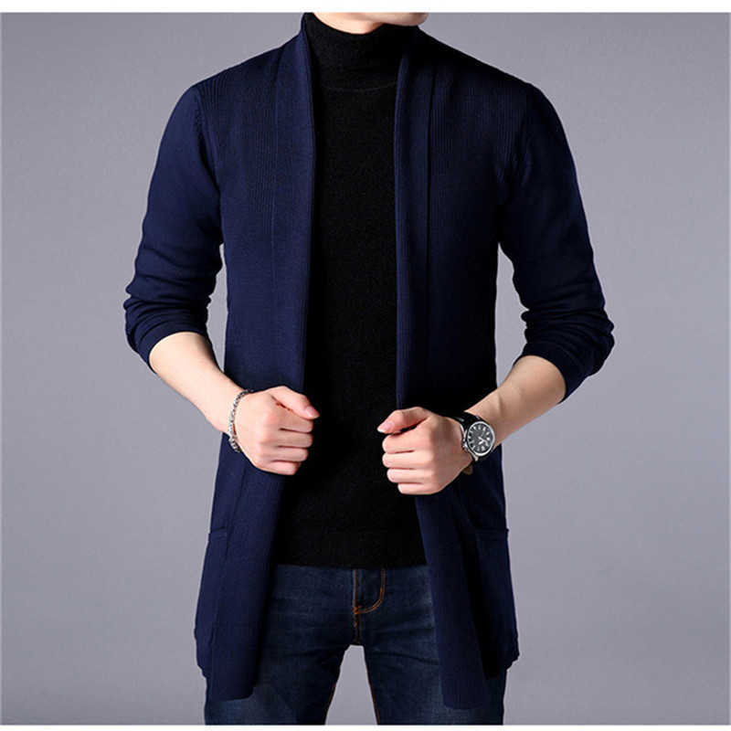 Sweater Coats Men Fashion Autumn Men's Slim Long Solid Color Knitted Jacket Fashion Men's Casual Sweater Cardigan Coats 211008