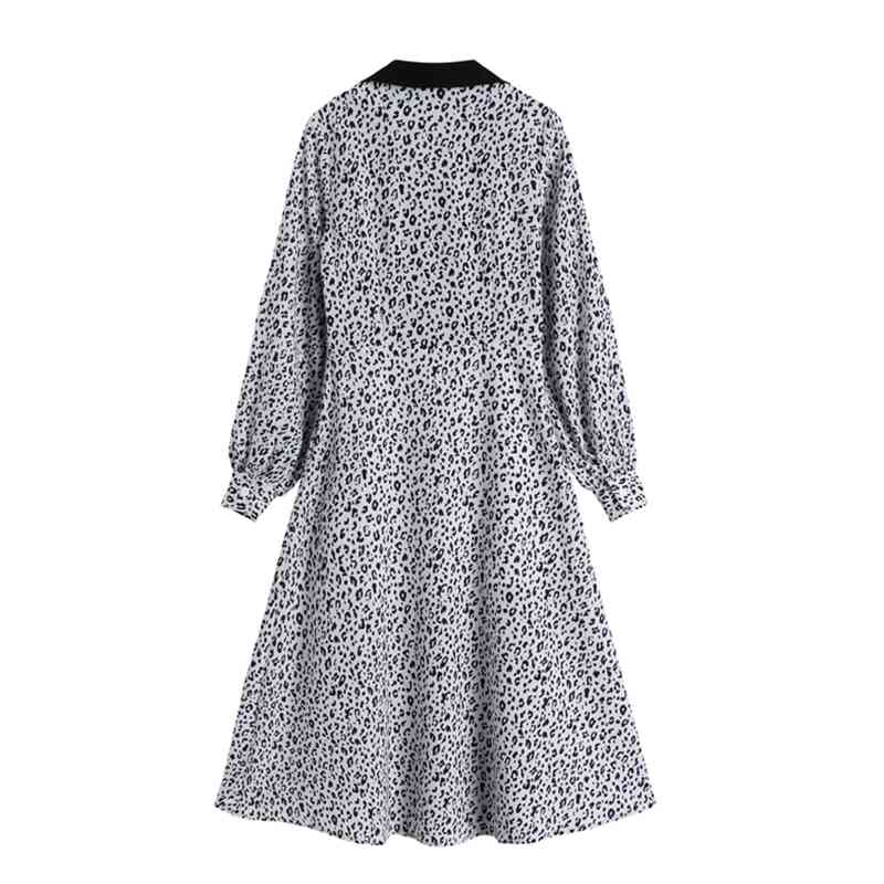 Spring Leopard Midi Dress For Women Fashion Long Sleeve Casual Print Split Party Chic Female Vestido De Mujer 210519