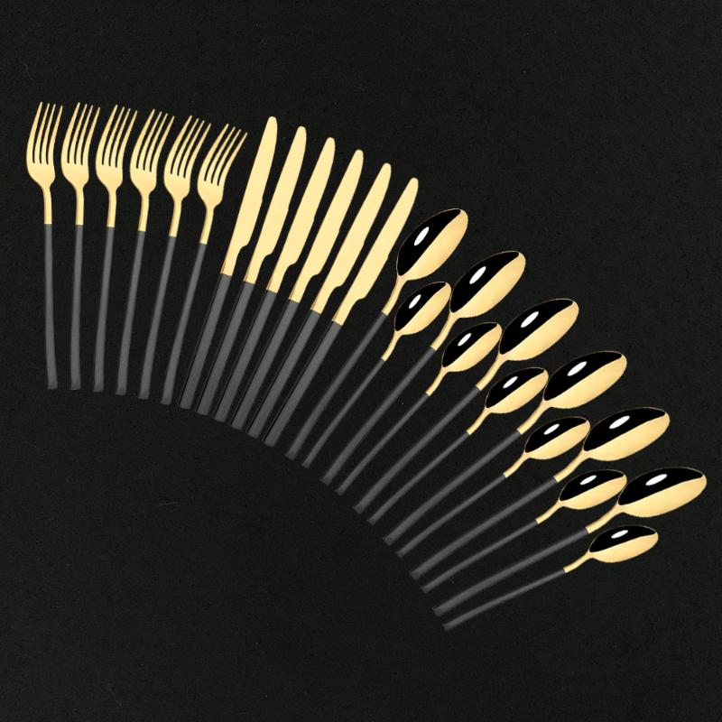 Dinnerware Sets 24Pcs/6Set Stainless Steel Black Gold Set Knife Fork Spoon Flatware Cutlery Kitchen Tableware Silverware
Dinnerware Sets 24Pcs/6Set Stainless Steel Black Gold Set Knife Fork Spoon Flatware Cutlery Kitchen Tableware Silverware