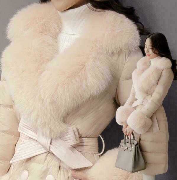Women's down jacket with large fur collar and belt coat thickened casual ACE-0051 210820