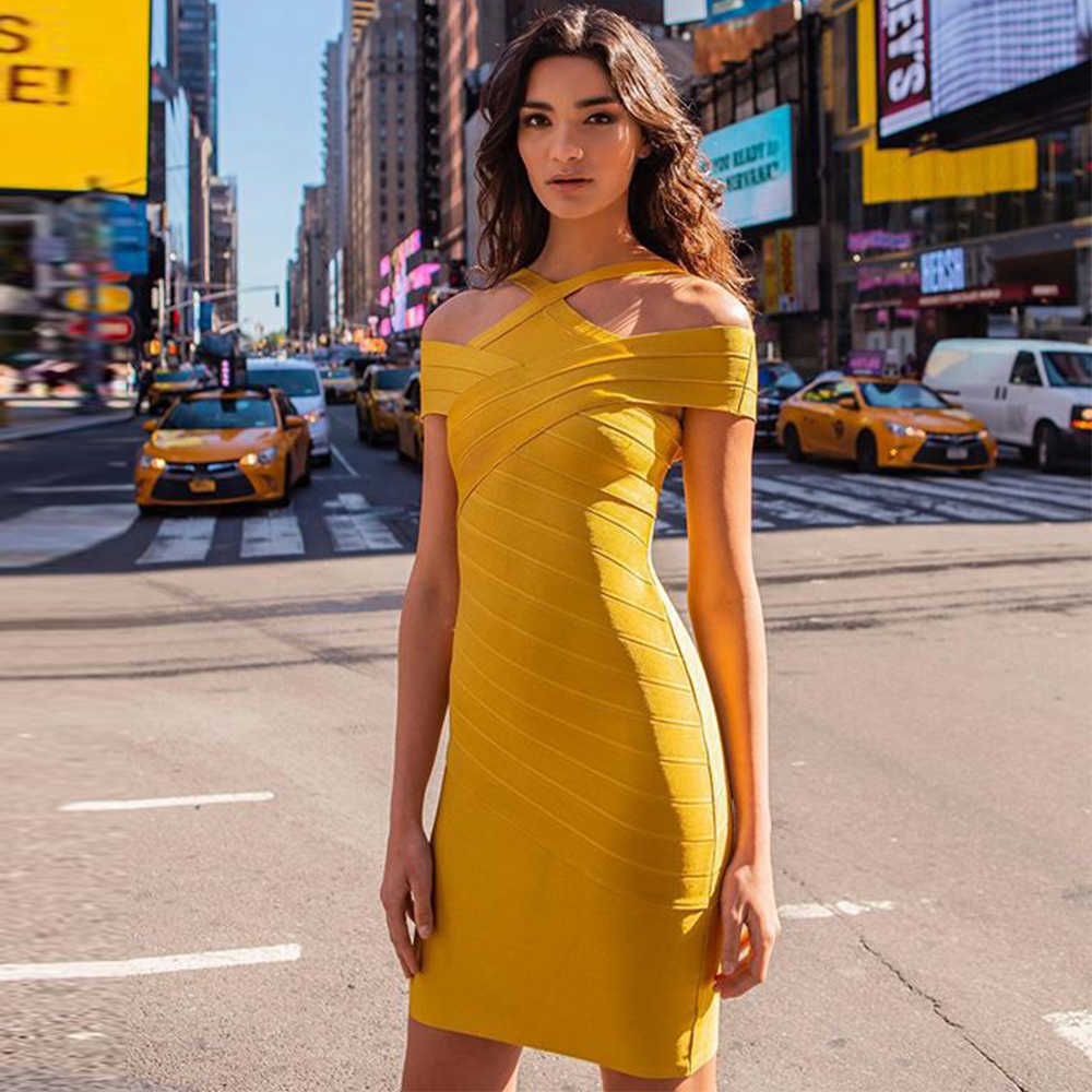 Ocstrade Dress Bandage Arrival Women Yellow Sexy Off Shoulder Bodycon Celebrity Club Evening Party 210527, Blue
