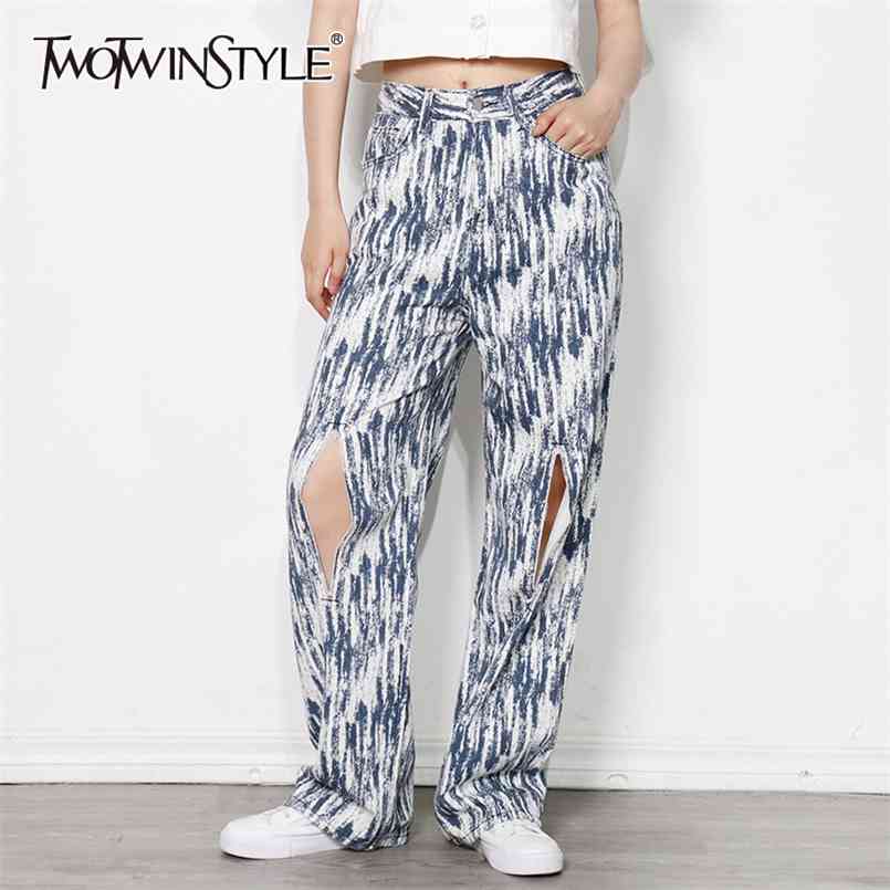 Casual Patchwork Hole Trousers For Women High Waist Straight Print Wide Leg Pants Female Spring Fashion Clothes 210521
Casual Patchwork Hole Trousers For Women High Waist Straight Print Wide Leg Pants Female Spring Fashion Clothes 210521