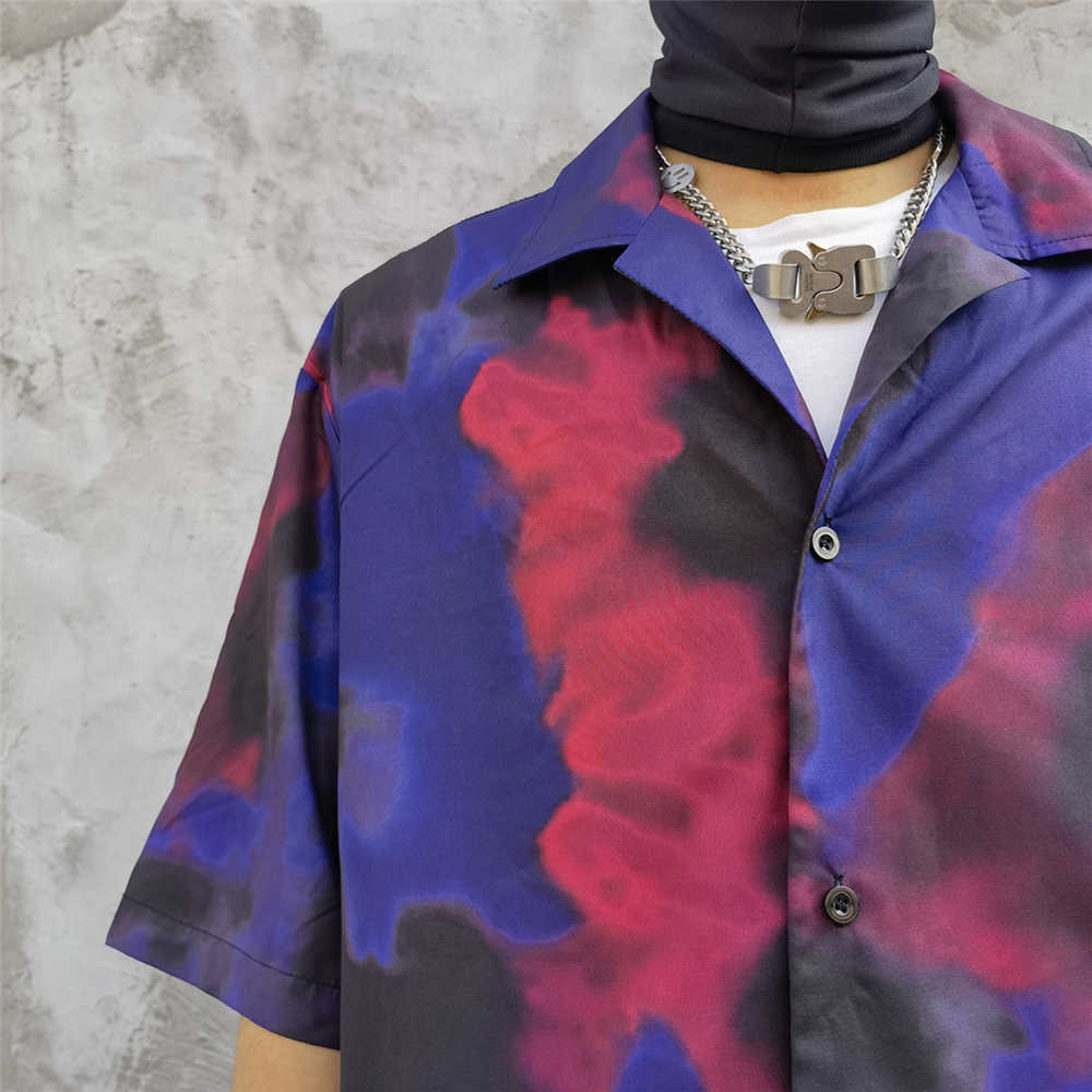 Men Shirts Hawaiian Beach Holiday Harajuku Short Sleeve Casual Shirt Vintage Tie-dye Blue Oversized Summer Top Shirt 210601