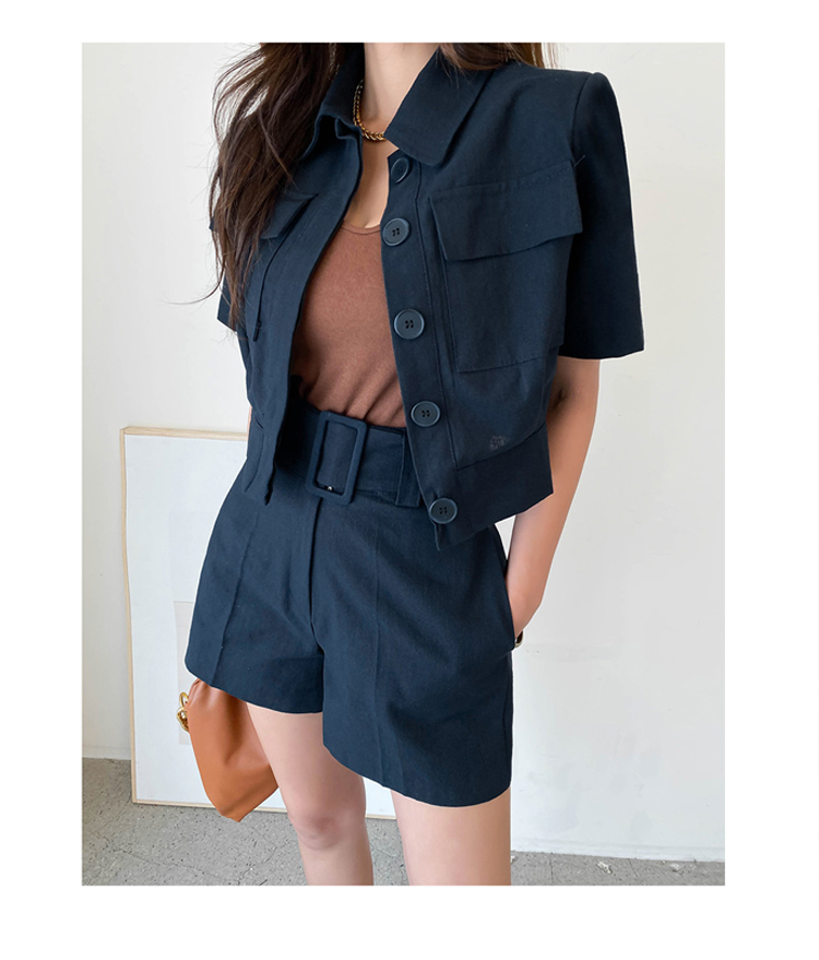 Fashion Women Shorts Suits Elegant Short Sleeve Turn down collar jacket coat+High waist 2 Pieces OL Sets Female 210519