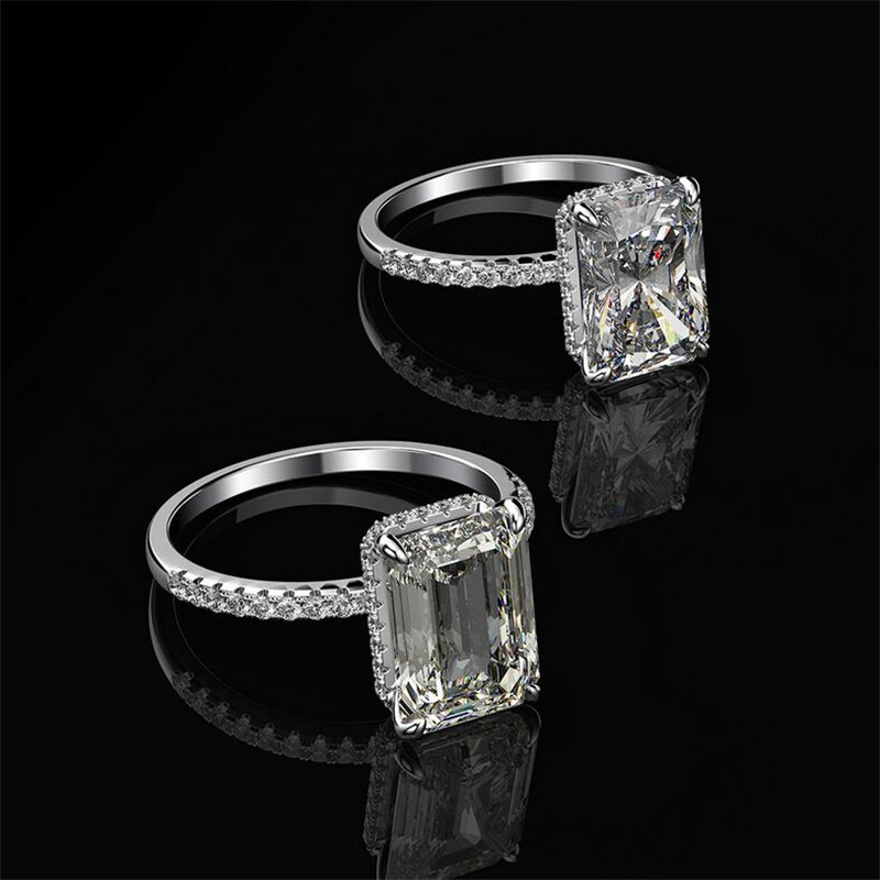 Choucong Brand Women Wedding Ring Luxury Jewelry Solitaire 925 Sterling Silver Radiant Shape White Topaz CZ Diamond Gemstones Eternity Party Engagemen