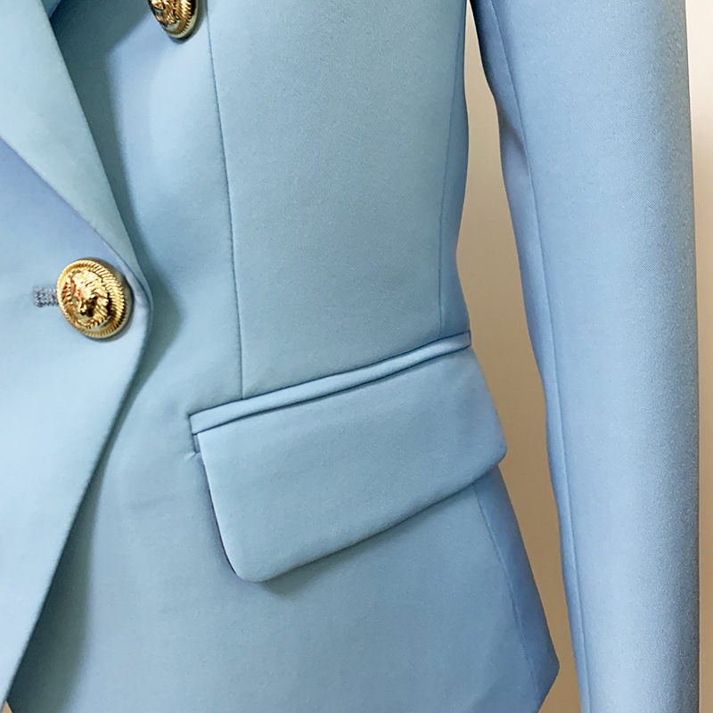 Classic Style Top Quality Original Design Women's Double-Breasted Blazer Baby Blue Slim Jacket Metal Buckles Blazers Composite Suit Fabric Coat O