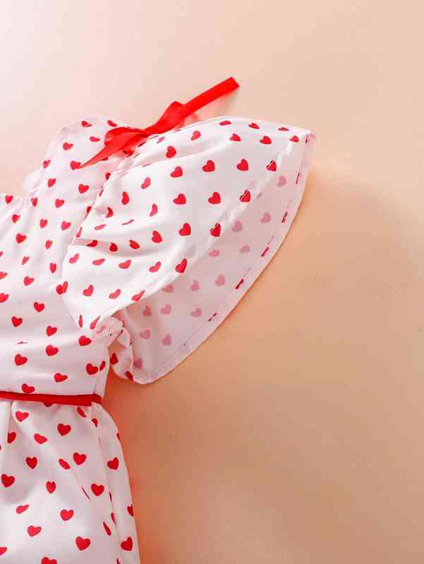 Baby Allover Heart Print Bow Detail Top & Shorts SHE