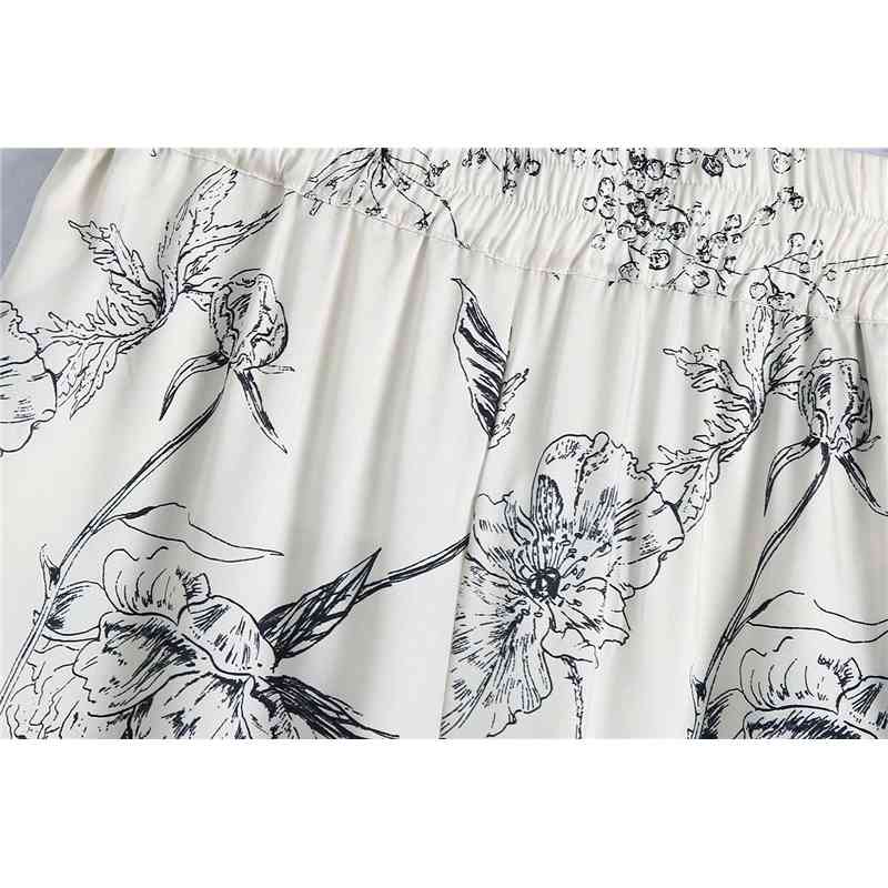 Causal Women Sketch Print Pants Fashion Ladies White Satin Straight Trousers Streetwear Female Chic Pocket 210527