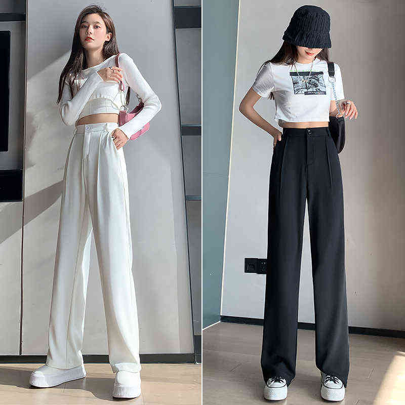 Casual High Waist Loose Wide Leg Pants for Women Autumn Summer Female Floor-Length Black Suits Ladies Trousers 211115