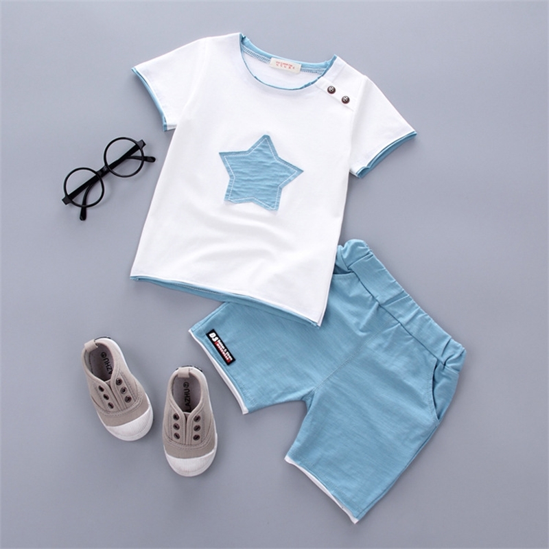 COLOR BLOCK baby boy clothing set cotton cartoon star kids Toddler suit t-shirt and shorts clothes 210508
