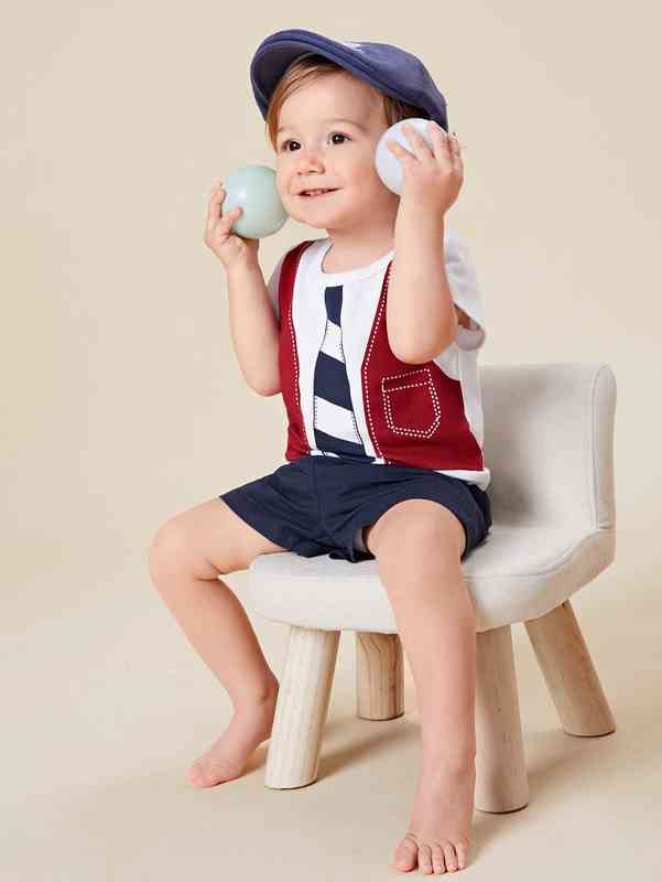 Baby Tie Print Colorblock Tee And Shorts SHE