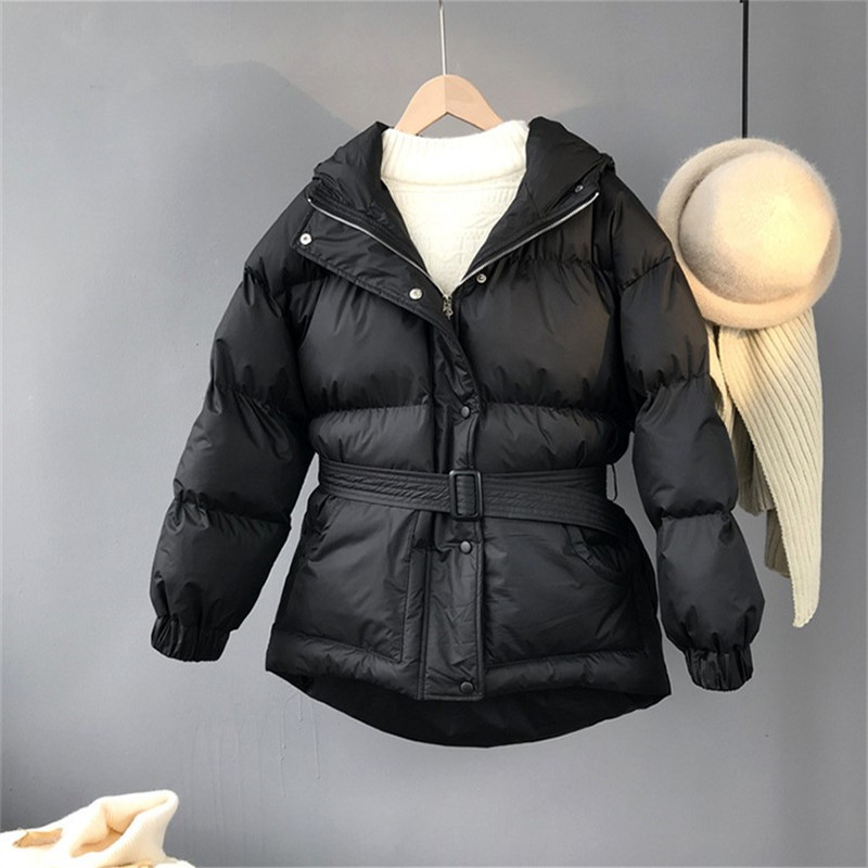 Abrigos Mujer Invierno Parka Women Winter Hooded Wadded Jackets Padded Coats Female Puffer Jacket Belt Chaquetas 210519