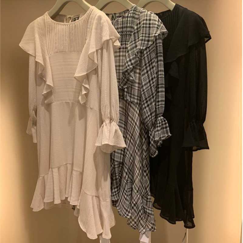 Kawaii Half Sleeve Loose Dresses for Women Sweet Ruffles Chiffon Perspectivity Shirt Dress Summer Fairy Vestidos Mujer 210525