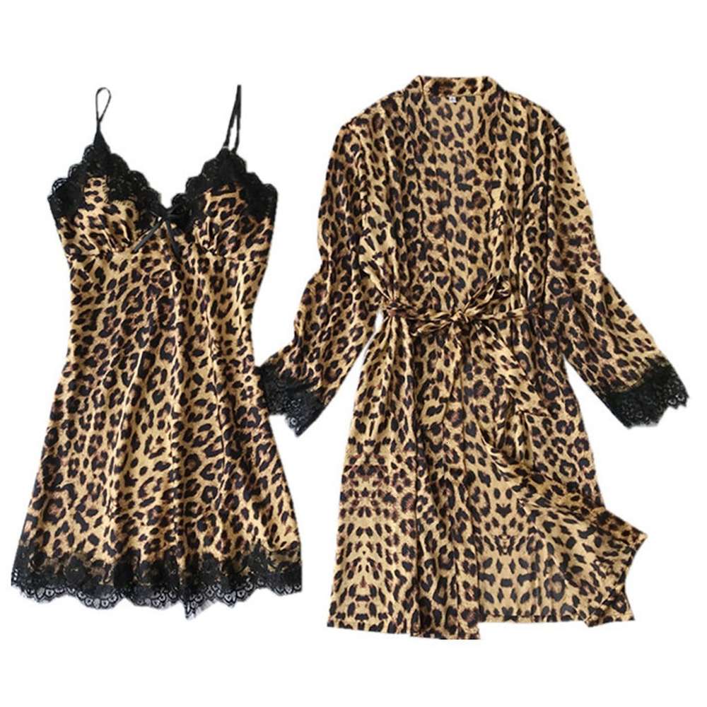 Ice silk Sexy Leopard Print Black Lace suspender dress bathrobe two piece women's imitation
Ice silk Sexy Leopard Print Black Lace suspender dress bathrobe two piece women's imitation