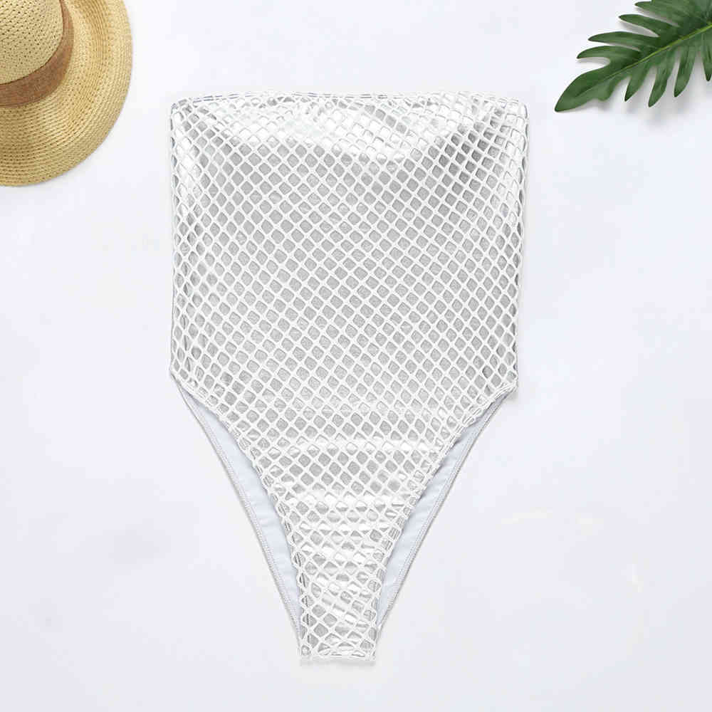 Swimsuit Bandeau Push Up Swimwear Women Sexy Mesh Bodysuit Monokini Off Shoulder Bathing Suits Summer Beach Wear 210521