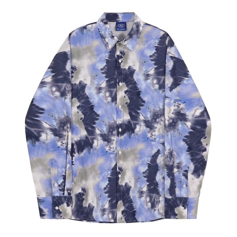 IEFB Men's Clothing Tie Dyed Long Sleeve Shirt Korean Fashion Summer Sunscreen Loose Lapel Causal Shirts 9Y6599 210524