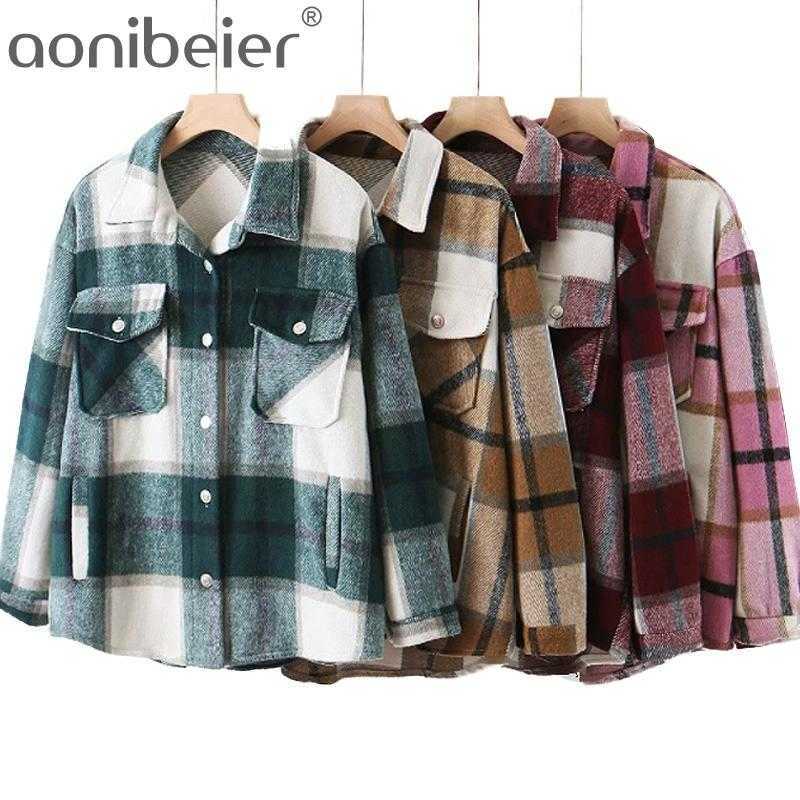 Thick Plaid Blouse Office Lady Loose Shirts Turn Down Collar Long Sleeve Button Women Outwear Checked Casual Tops 210604, Khaki
Thick Plaid Blouse Office Lady Loose Shirts Turn Down Collar Long Sleeve Button Women Outwear Checked Casual Tops 210604, Khaki