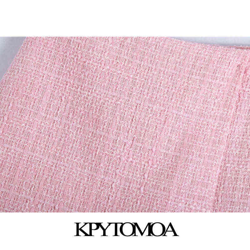 KPYTOMOA Women Chic Fashion Tweed Shorts Skirts Vintage High Waist Back Zipper Female Skort Mujer 210611