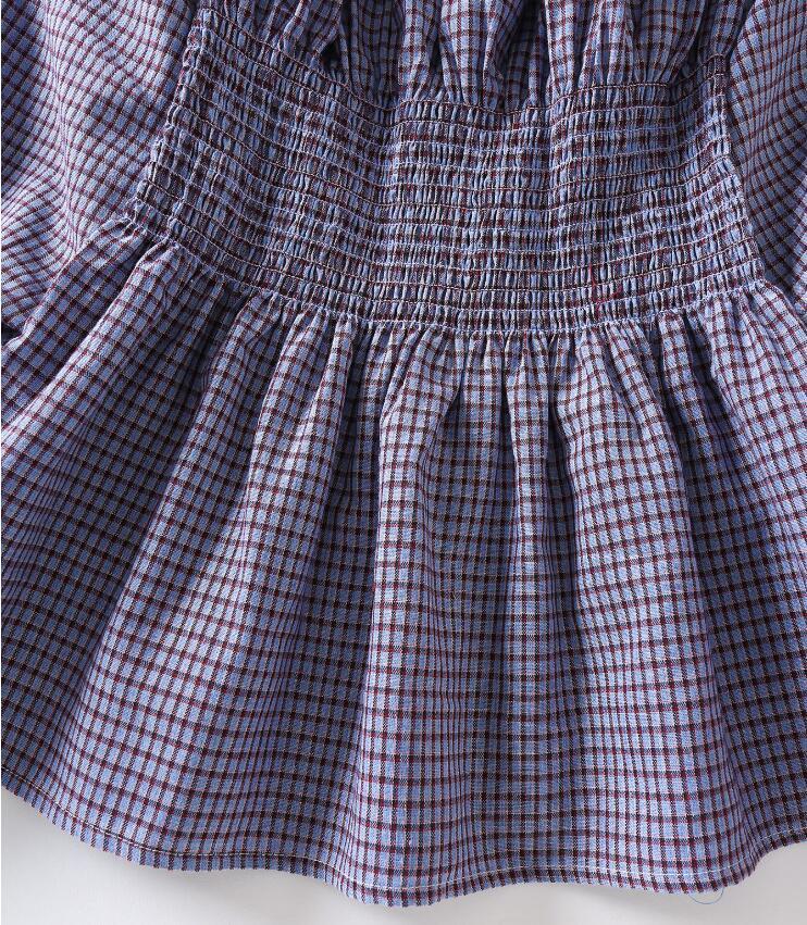 Spring Elastic Off Shoulder Gingham Check Plaid Women Shirt Holiday Big Lantern Sleeve Slim Ruched Waist Blouse BOHO Tops 210429