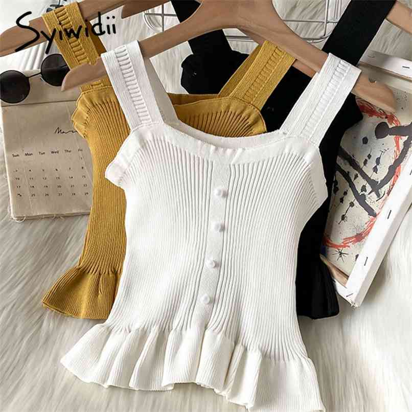 Button Camis Women Screw Thread Casual Folds Tops Short Knitted Solid White Tank Summer Fashion Clothing 210607, Blue
Button Camis Women Screw Thread Casual Folds Tops Short Knitted Solid White Tank Summer Fashion Clothing 210607, Blue