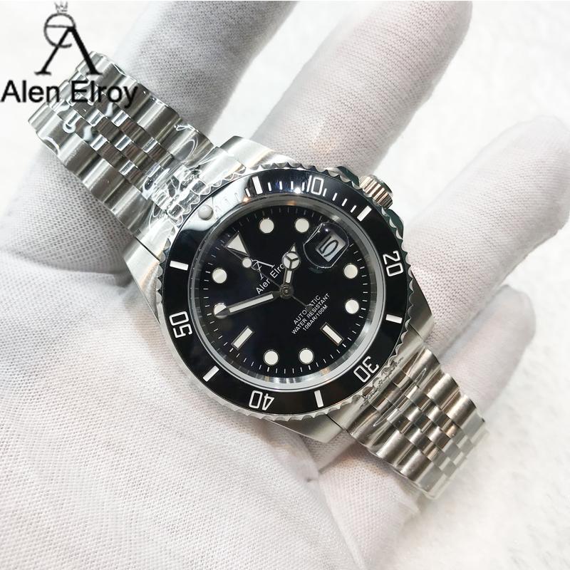 Wristwatches Alen Elroy DESIGN Luxury Black Automatic Men Watch Luminous Ceramic Bezel Sapphire Glass 3Bar Waterproof, 01
Wristwatches Alen Elroy DESIGN Luxury Black Automatic Men Watch Luminous Ceramic Bezel Sapphire Glass 3Bar Waterproof, 01