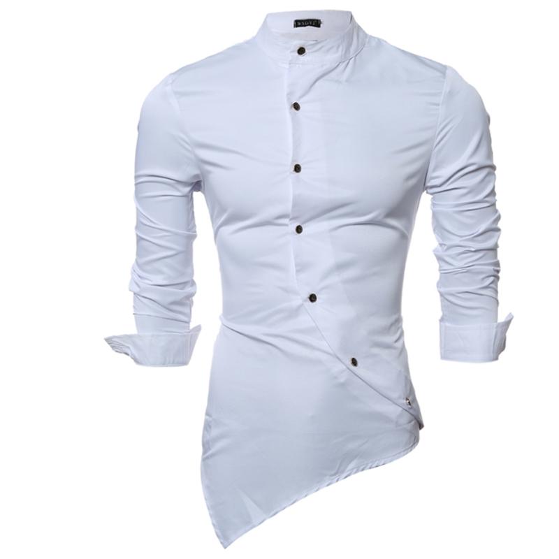 Men Shirt 2021 Male Long Sleeve Shirts Casual Mens Personality Oblique Single-Breasted Slim Fit Dress 4 Men's