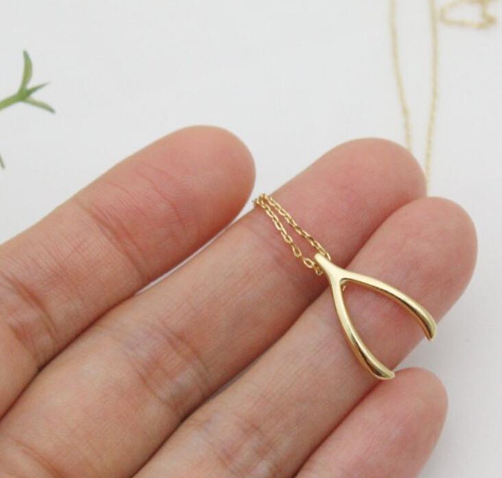 Trendy Wishbone Lucky Pendant Gold Silver Plated Fashion Jewelry Statement Necklace Women Necklaces